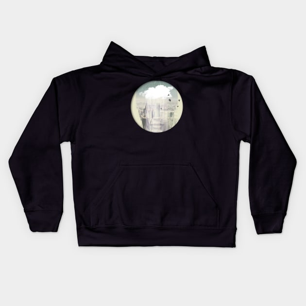 Raining in New York City Double Exposure Kids Hoodie by Vin Zzep